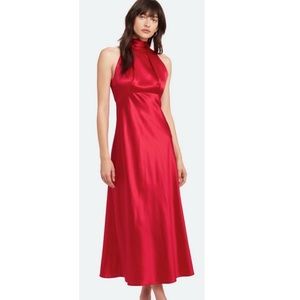 SALONI Michelle Cherry Red Silk Midi Dress